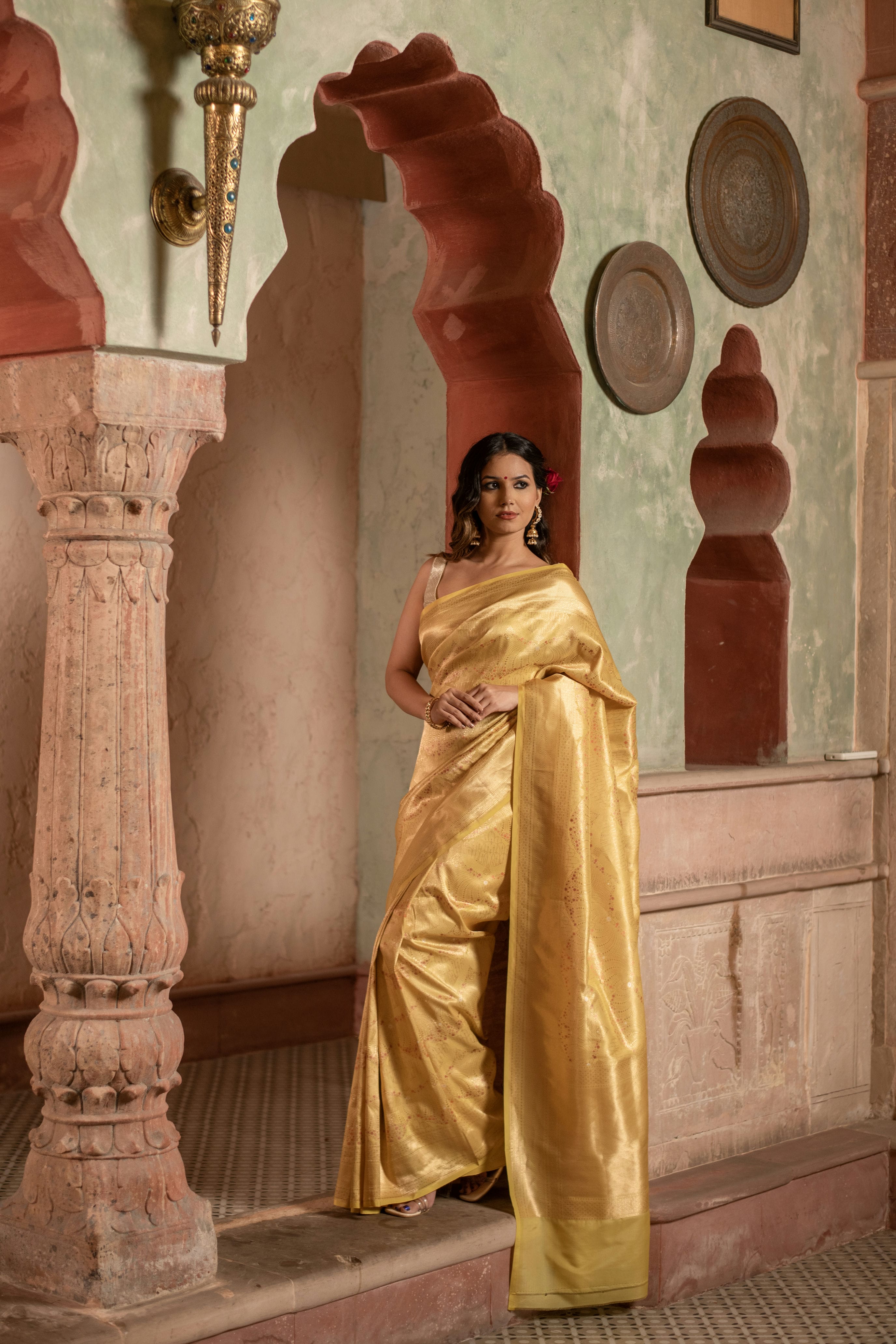 Sunny Yellow Katan Silk Saree with Elegant Allover Brocade Weave