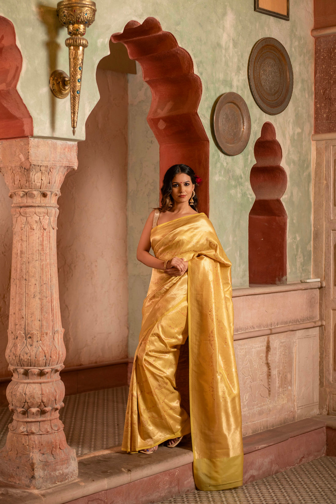 Sunny Yellow Katan Silk Saree with Elegant Allover Brocade Weave