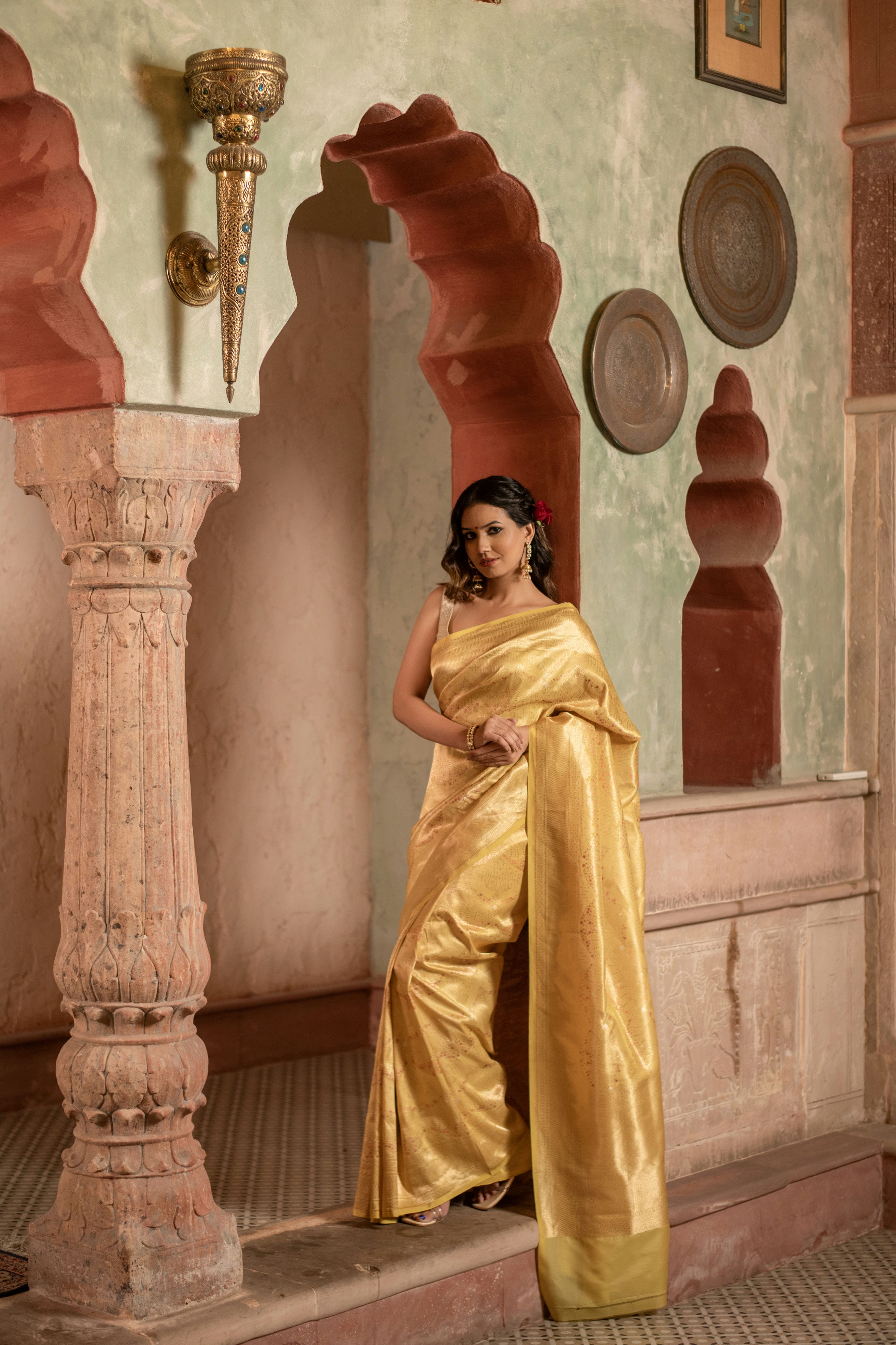 Sunny Yellow Katan Silk Saree with Elegant Allover Brocade Weave