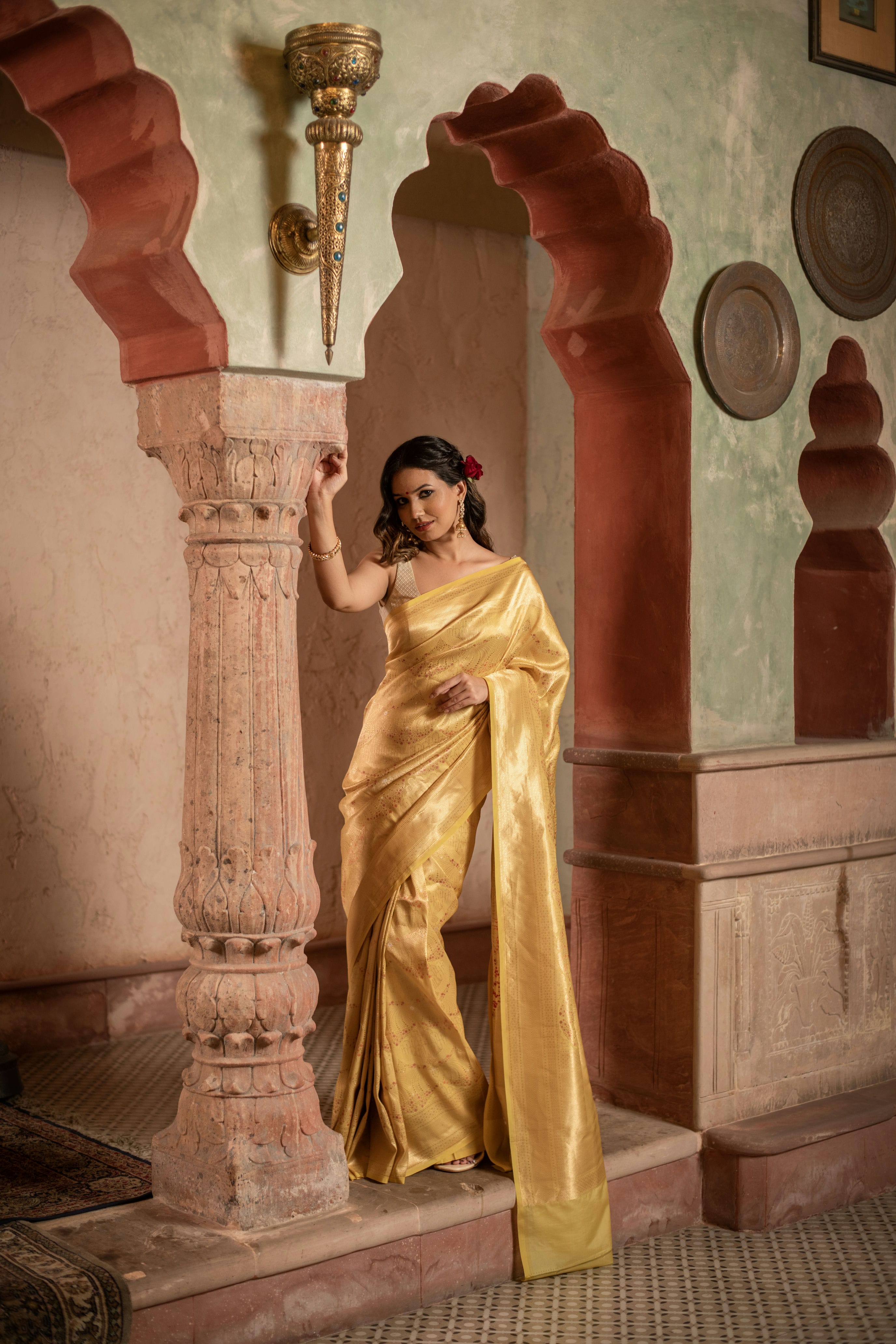 Sunny Yellow Katan Silk Saree with Elegant Allover Brocade Weave