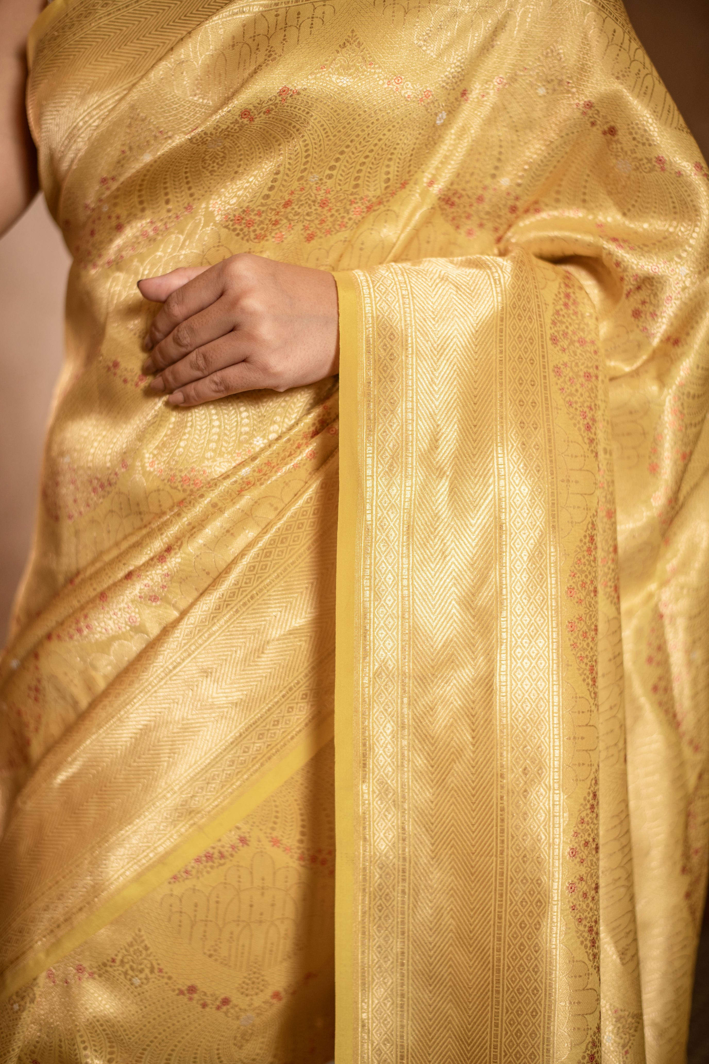 Sunny Yellow Katan Silk Saree with Elegant Allover Brocade Weave
