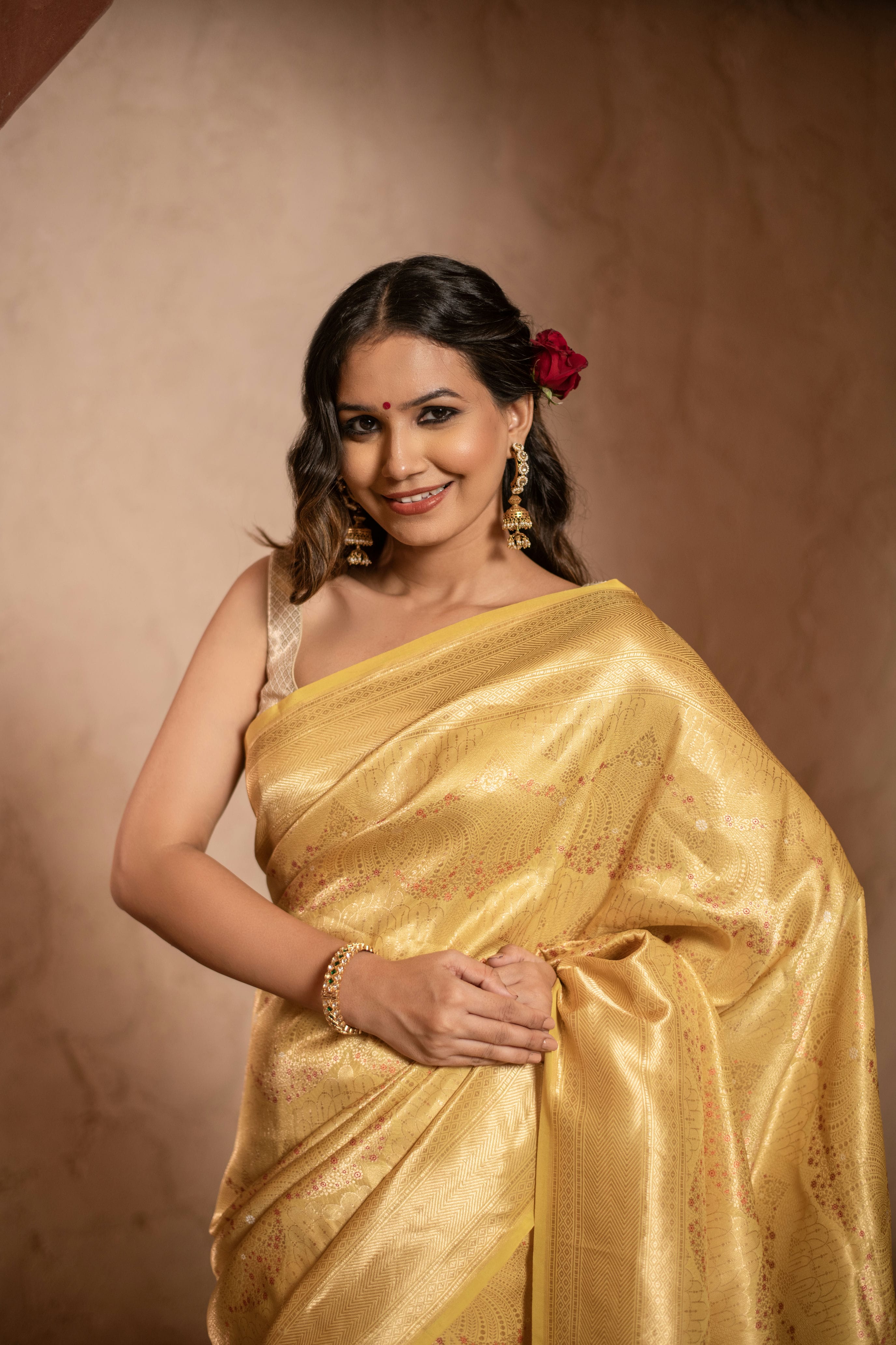 Sunny Yellow Katan Silk Saree with Elegant Allover Brocade Weave
