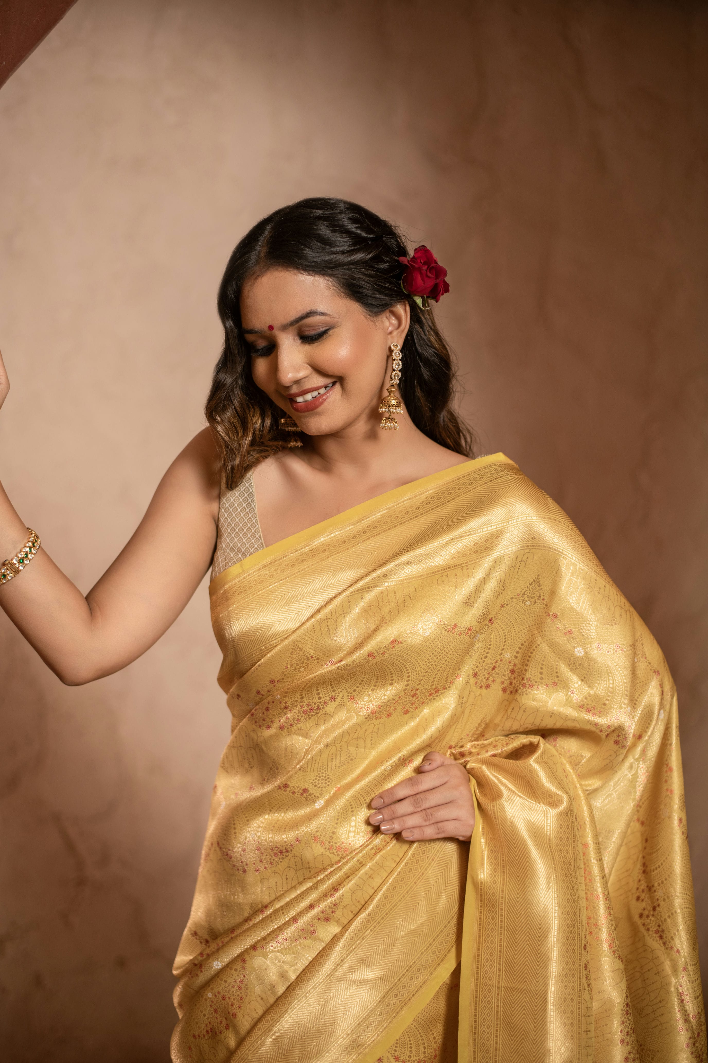 Sunny Yellow Katan Silk Saree with Elegant Allover Brocade Weave