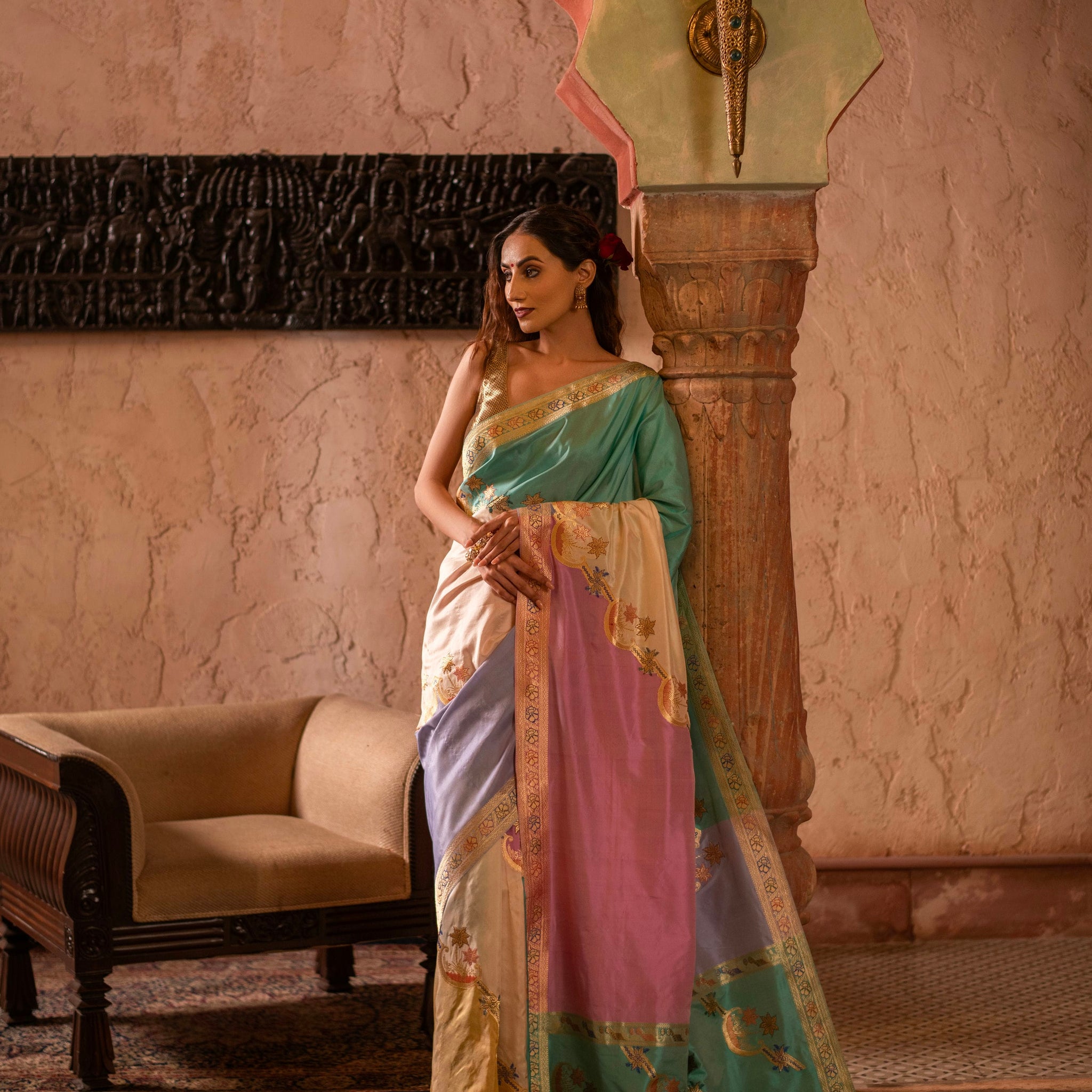 Exquisite Bright Shade Rangkat Weave Saree