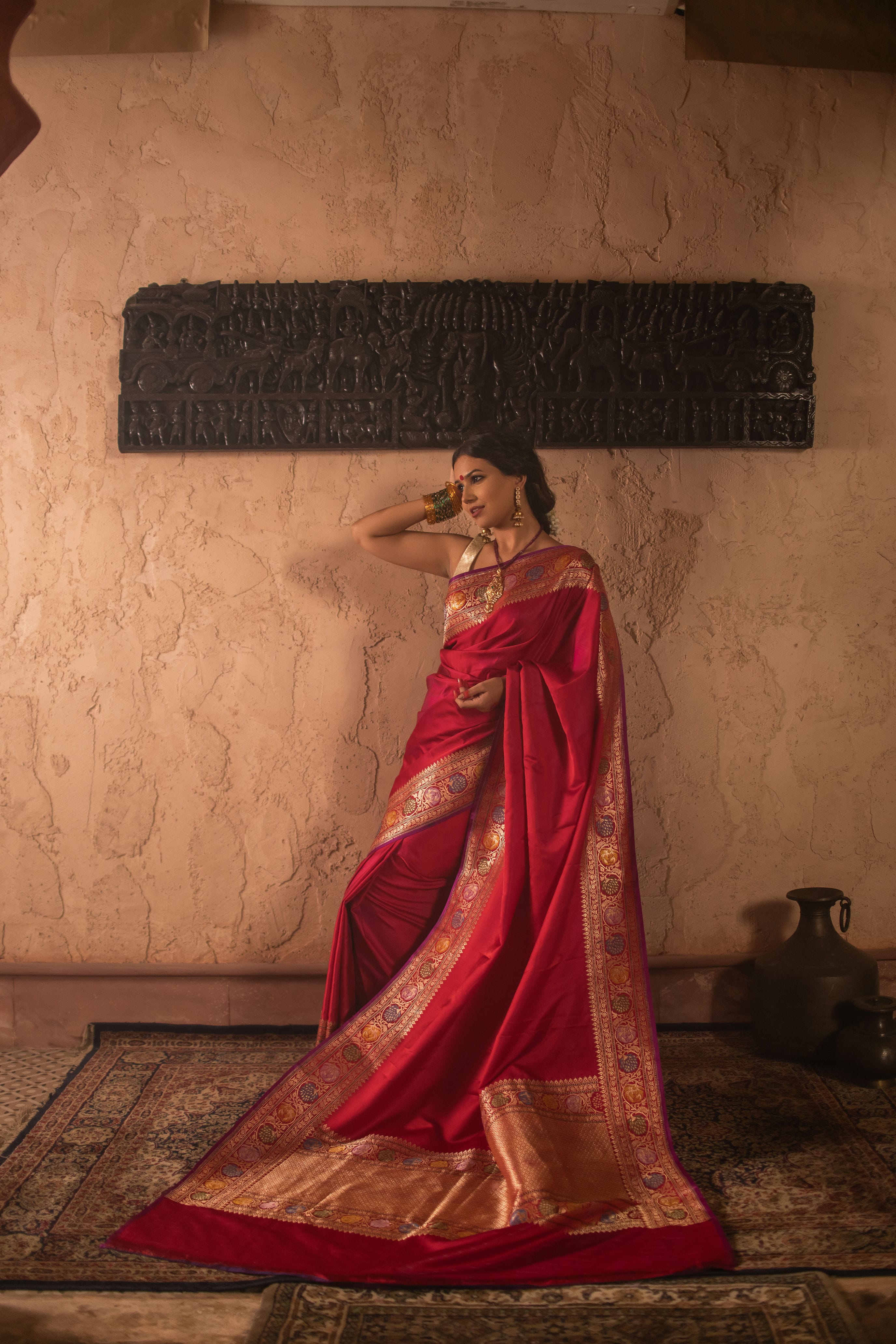 Vintage Mushru Silk Saree with Kadwa Meenakari Weave