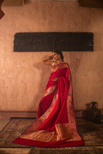 Vintage Mushru Silk Saree with Kadwa Meenakari Weave
