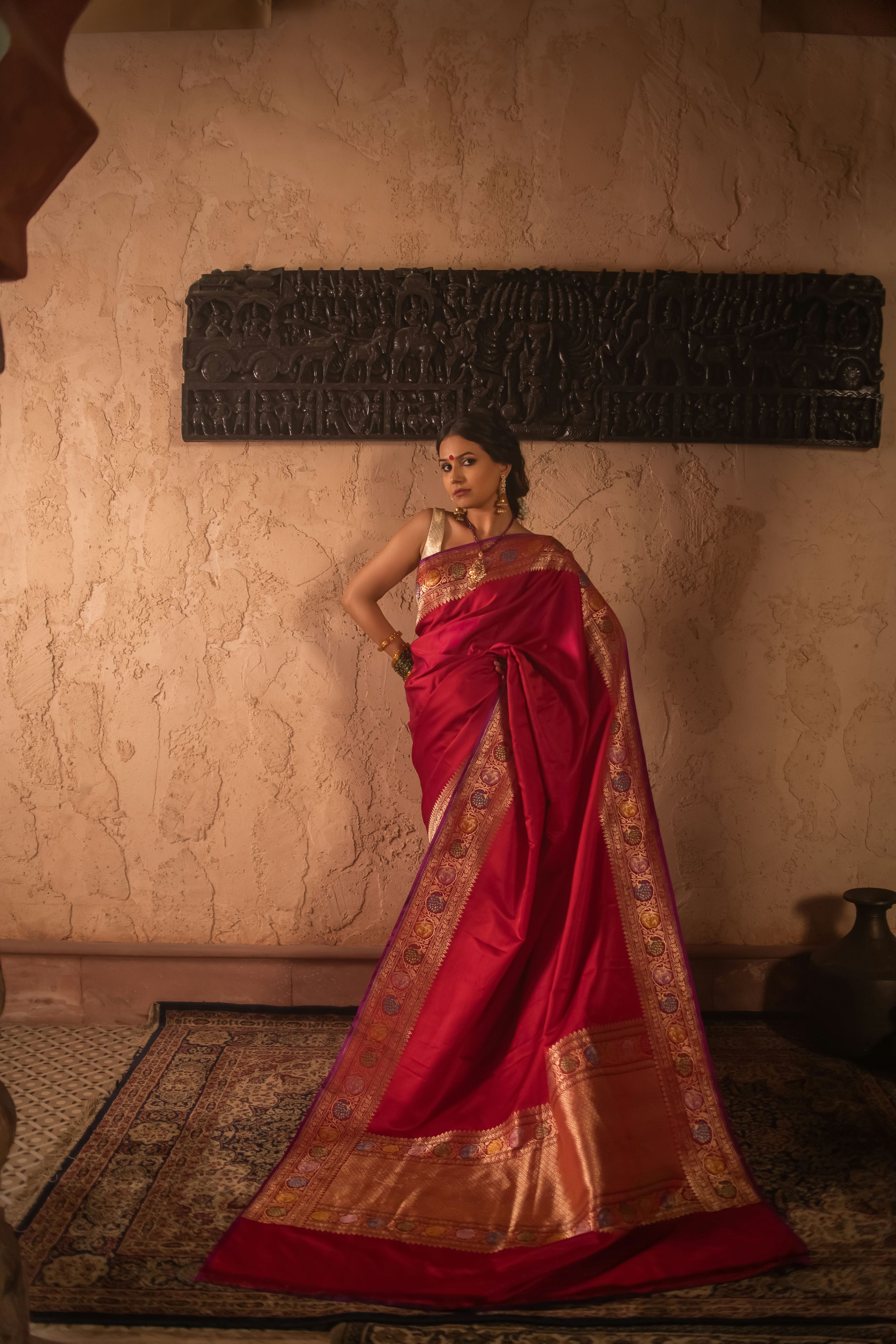 Vintage Mushru Silk Saree with Kadwa Meenakari Weave