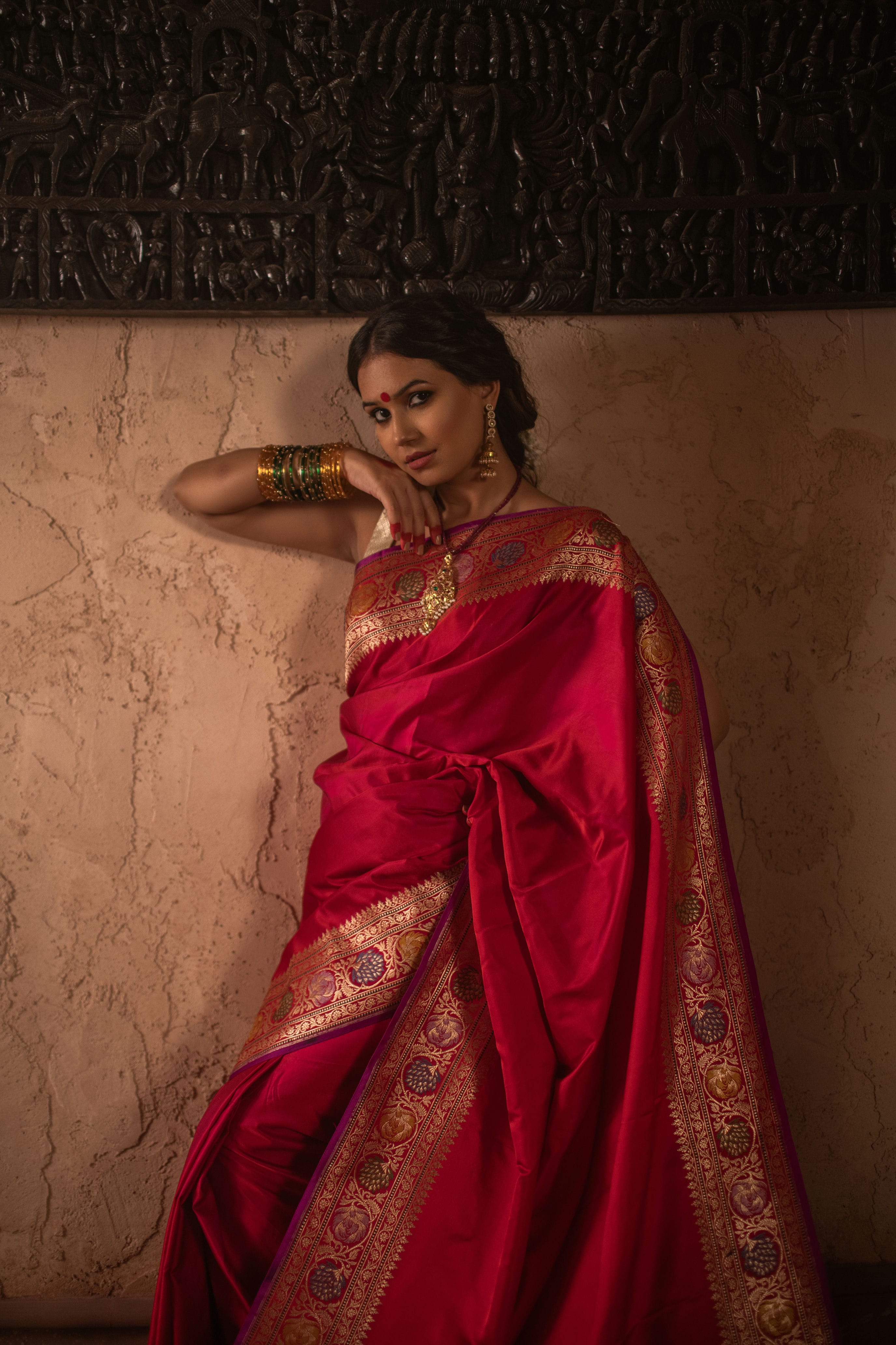 Vintage Mushru Silk Saree with Kadwa Meenakari Weave