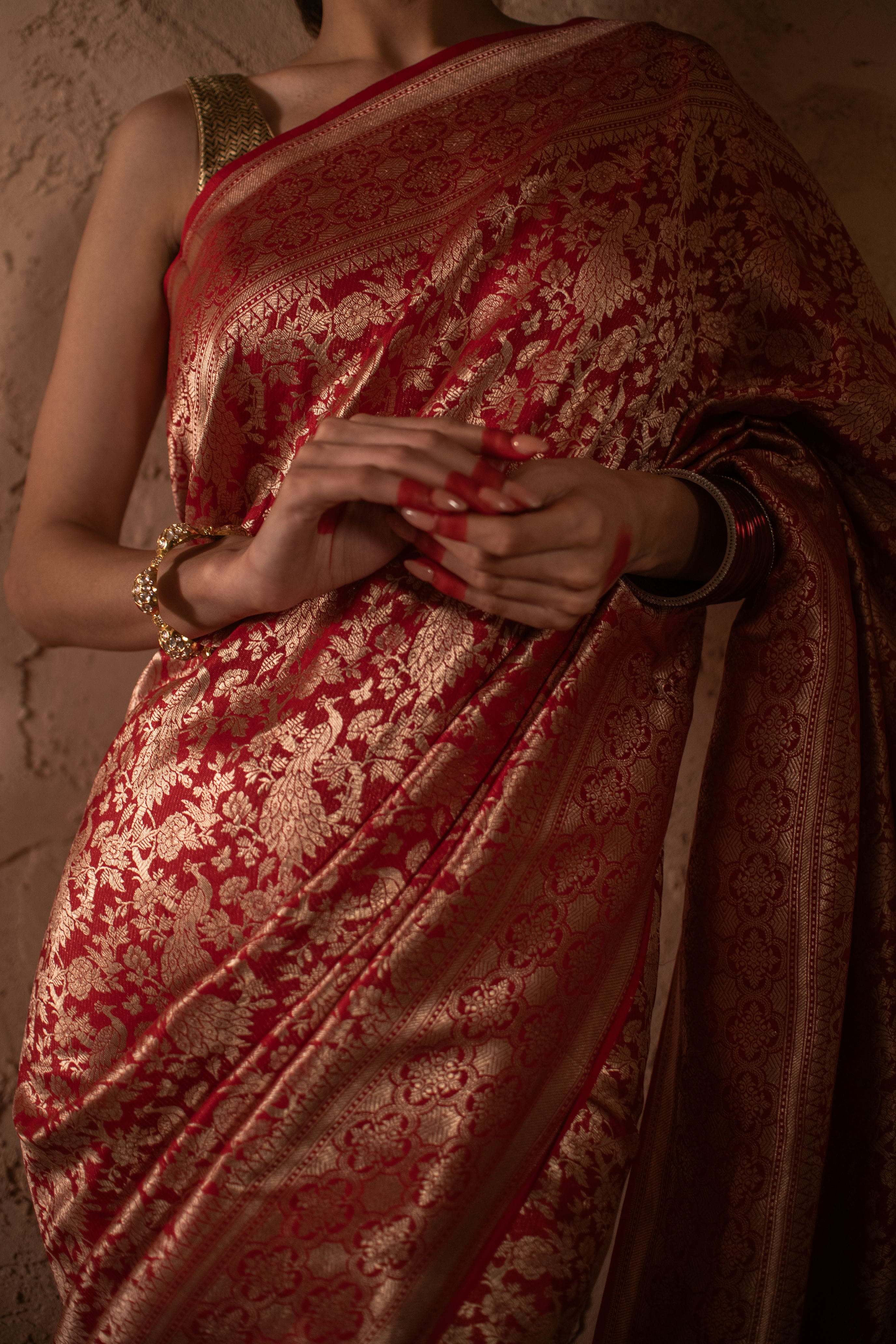 Red Banarasi Katan Silk Saree with Allover Woven Design