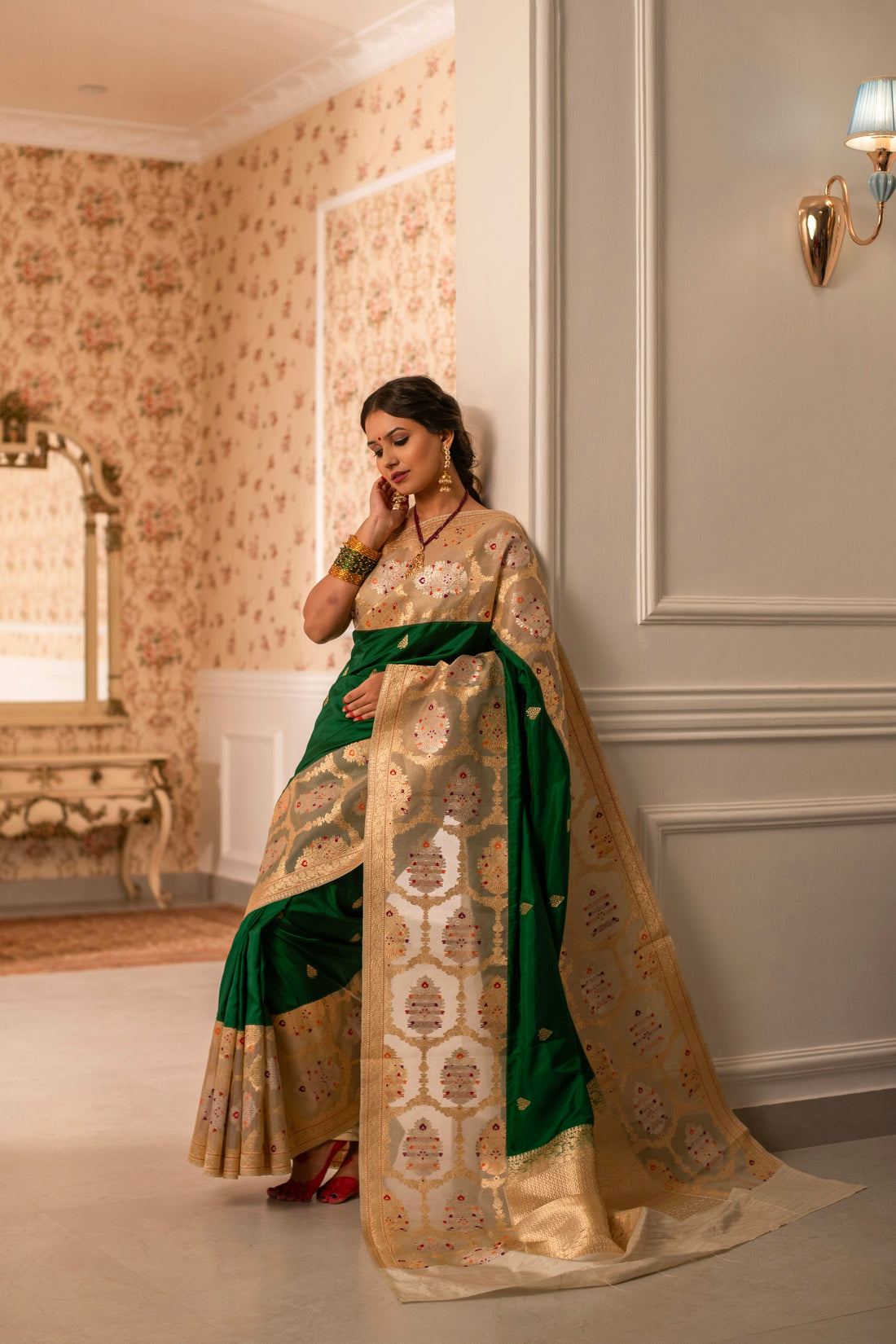 Traditional Ektara Katan Silk Saree with Kora Border and Kadwa Weave