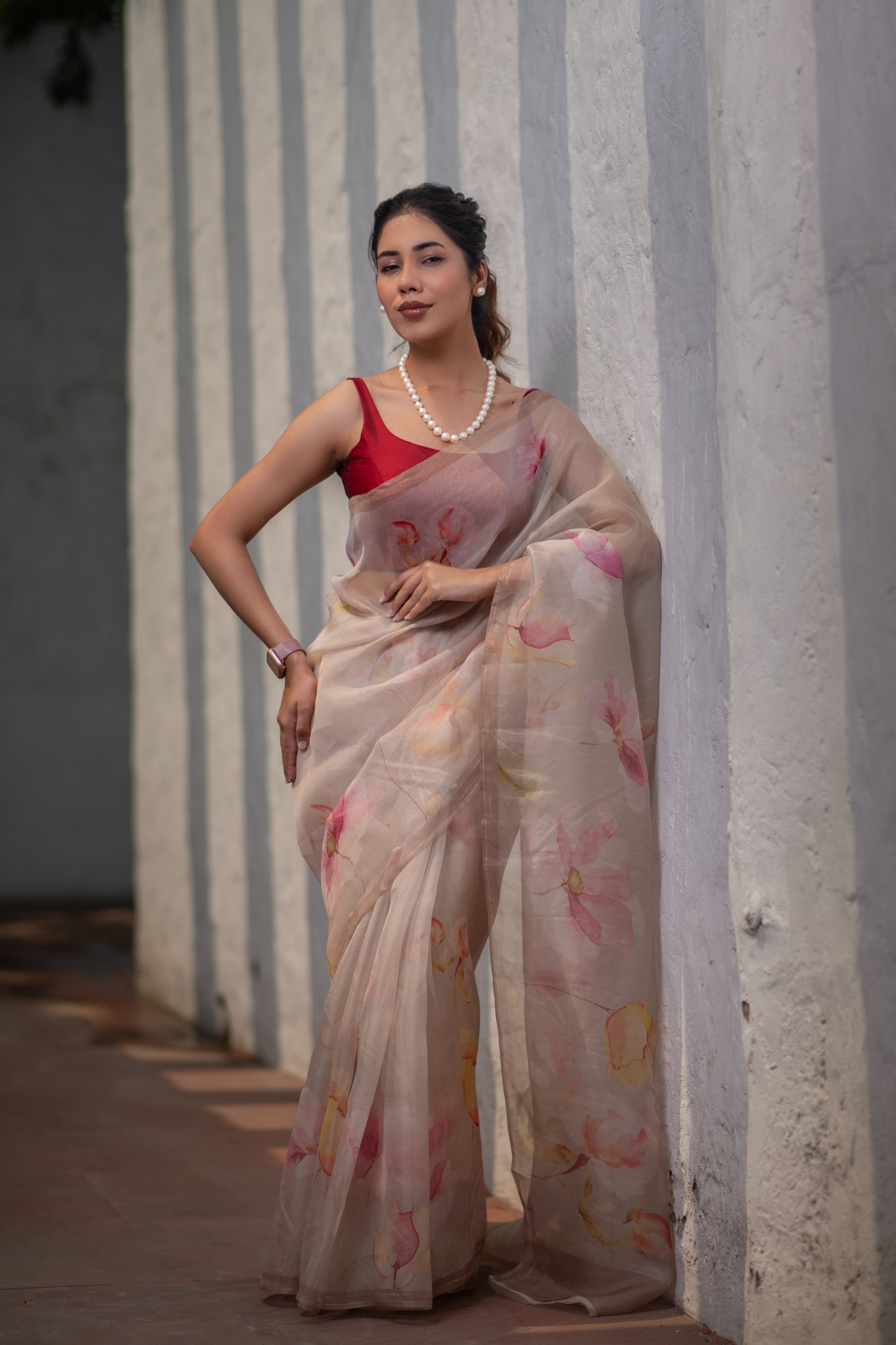 Pichhika (Peach Digital Print Kora Silk Saree)