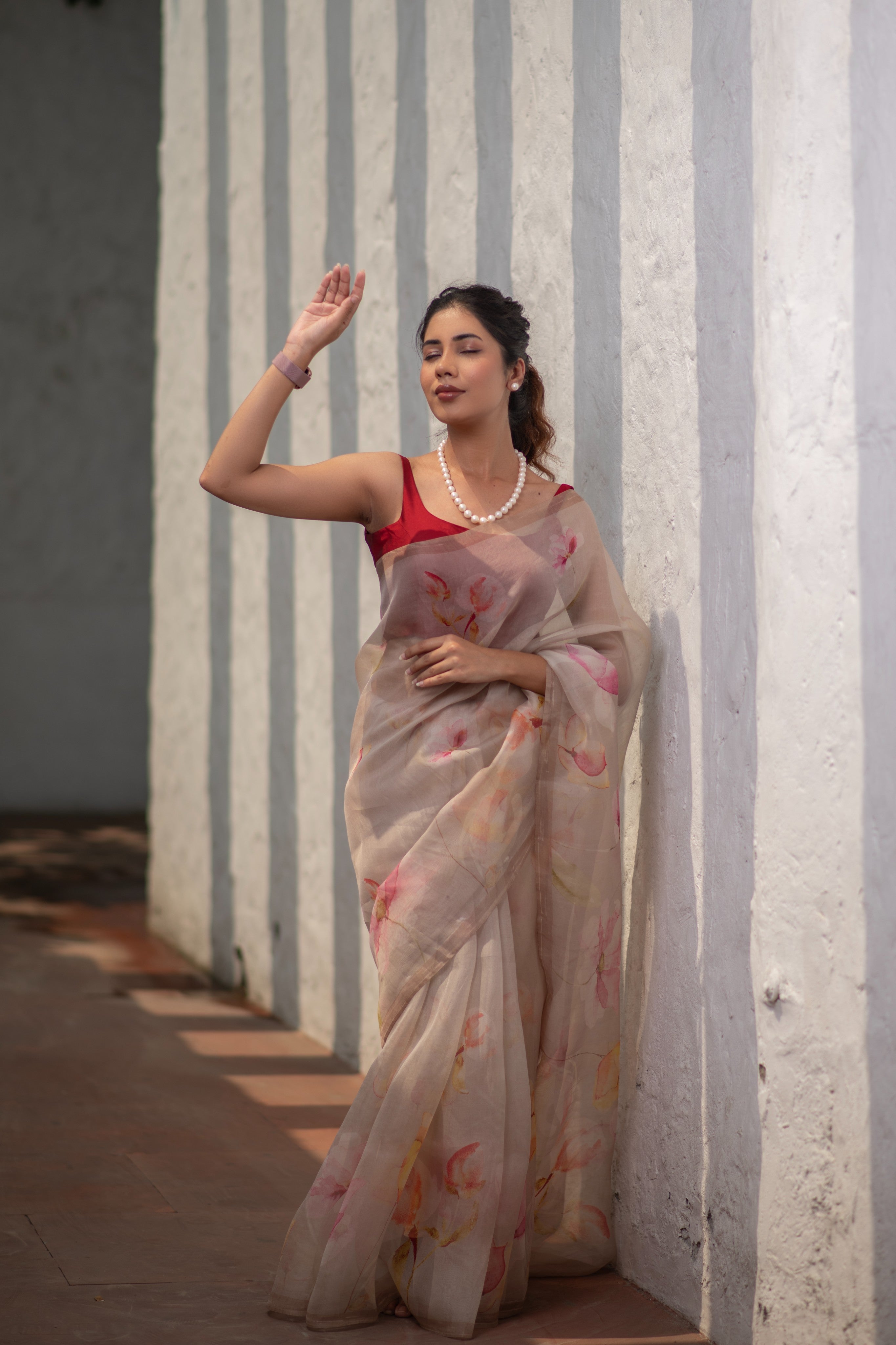 Pichhika (Peach Digital Print Kora Silk Saree)