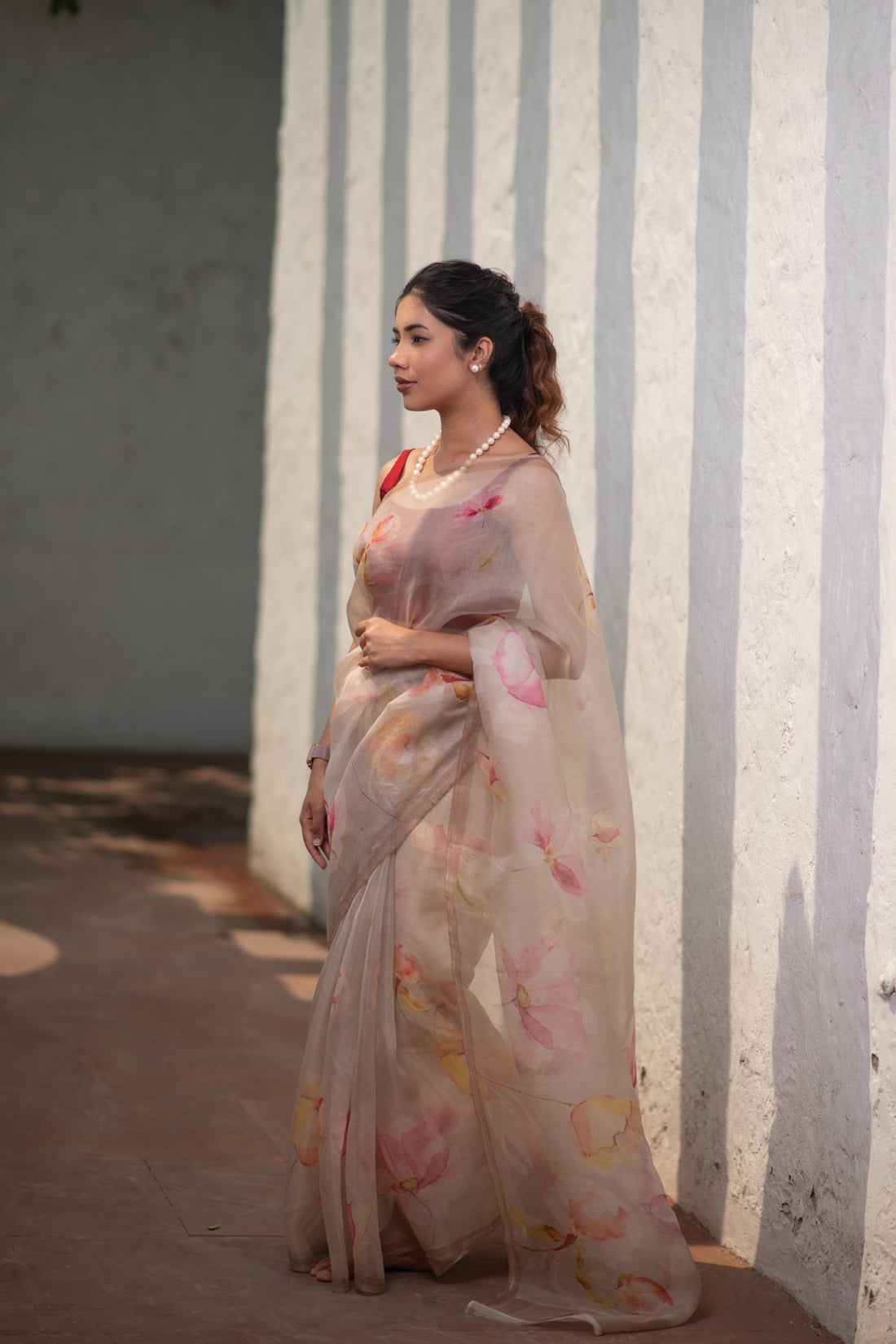 Pichhika (Peach Digital Print Kora Silk Saree)