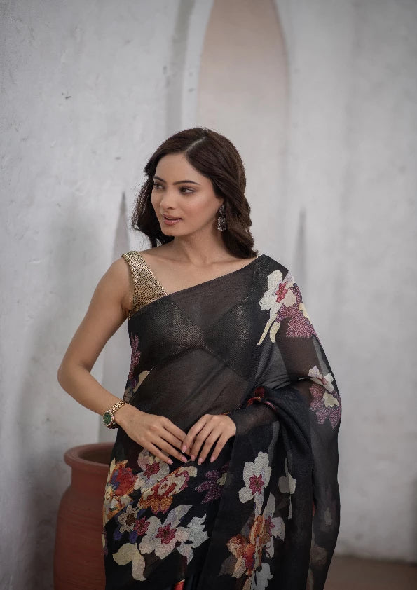 Vihangini (Digital Print Kora Mushru Saree)