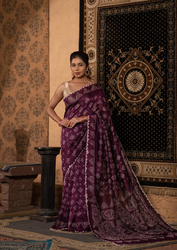 Raktashri (Wine Bandhani Tussar Saree)