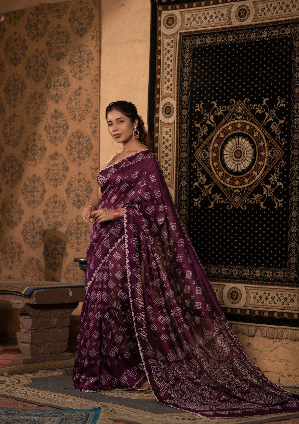Raktashri (Wine Bandhani Tussar Saree)