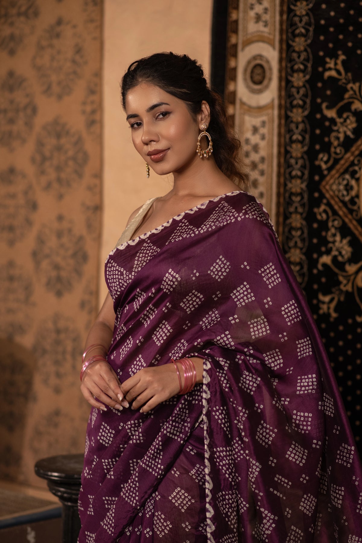 Raktashri (Wine Bandhani Tussar Saree)