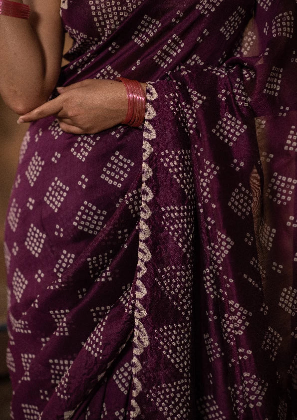 Raktashri (Wine Bandhani Tussar Saree)