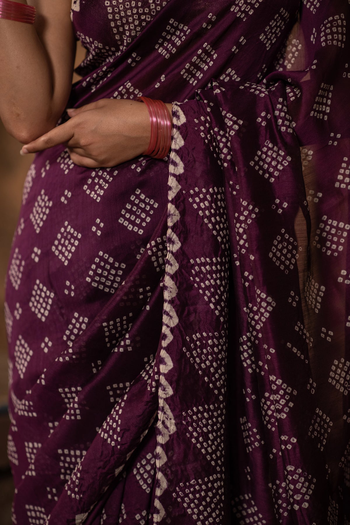 Raktashri (Wine Bandhani Tussar Saree)