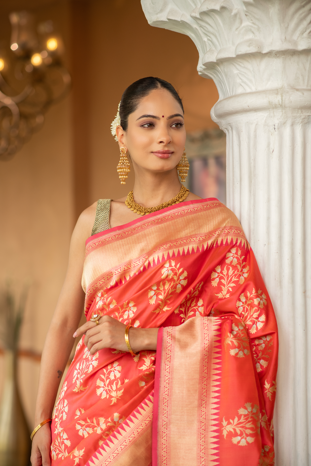 Padmaruchi (Peach Floral Katan Silk Saree)
