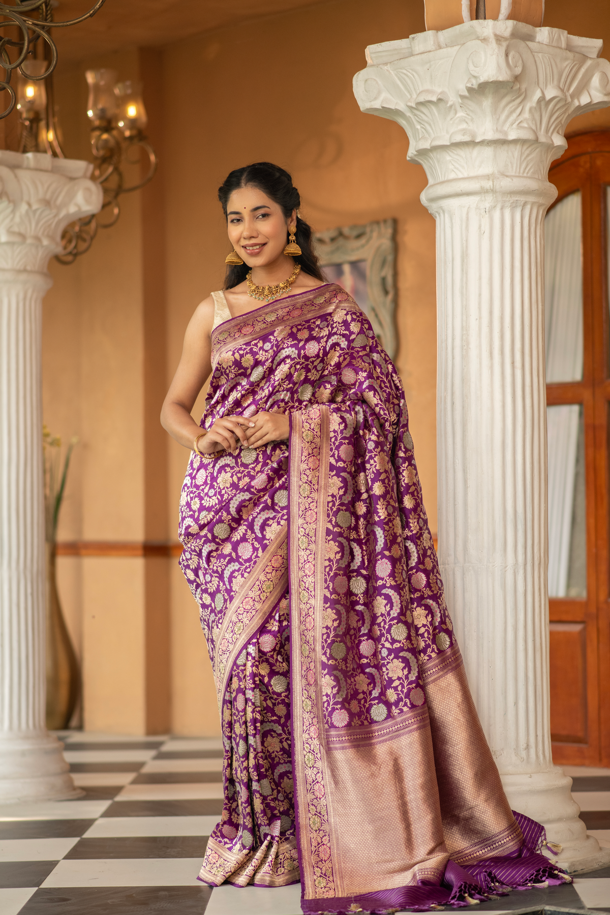 Indraneeli (Royal Purple Jangla Katan Silk Saree)