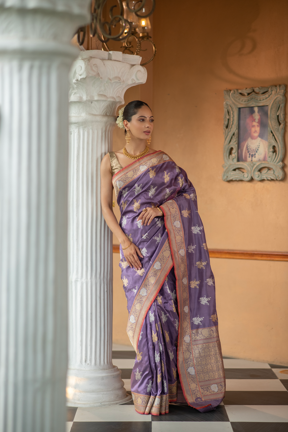Saubhagyika (Mauve Sona Rupa Kadwa Saree)