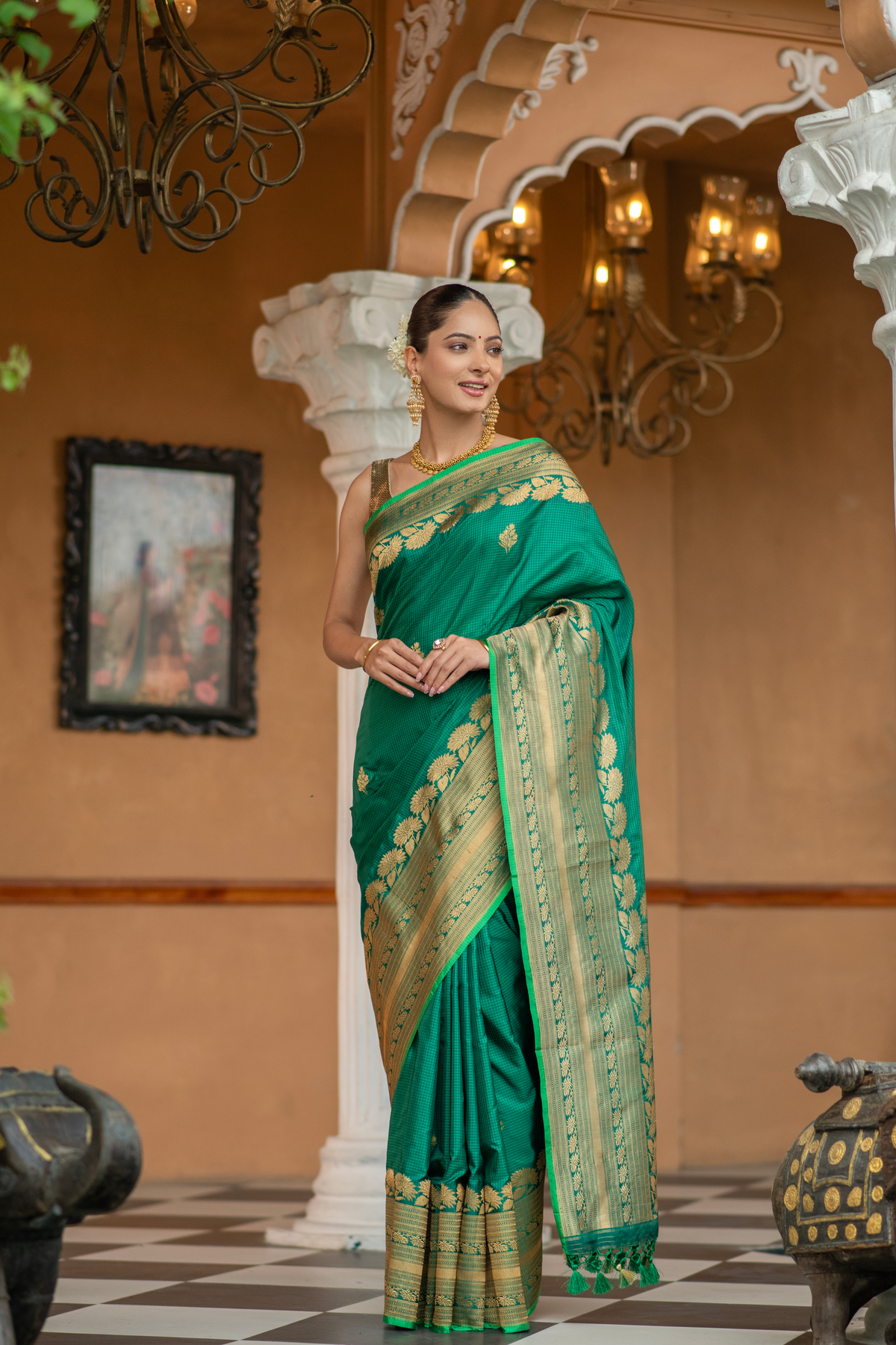 Haritashri (Leaf Green Kadwa Banarasi Silk Saree)