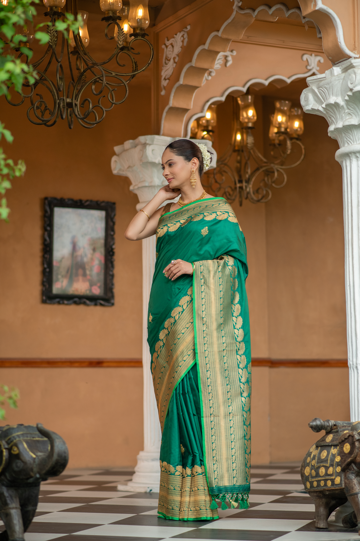 Haritashri (Leaf Green Kadwa Banarasi Silk Saree)
