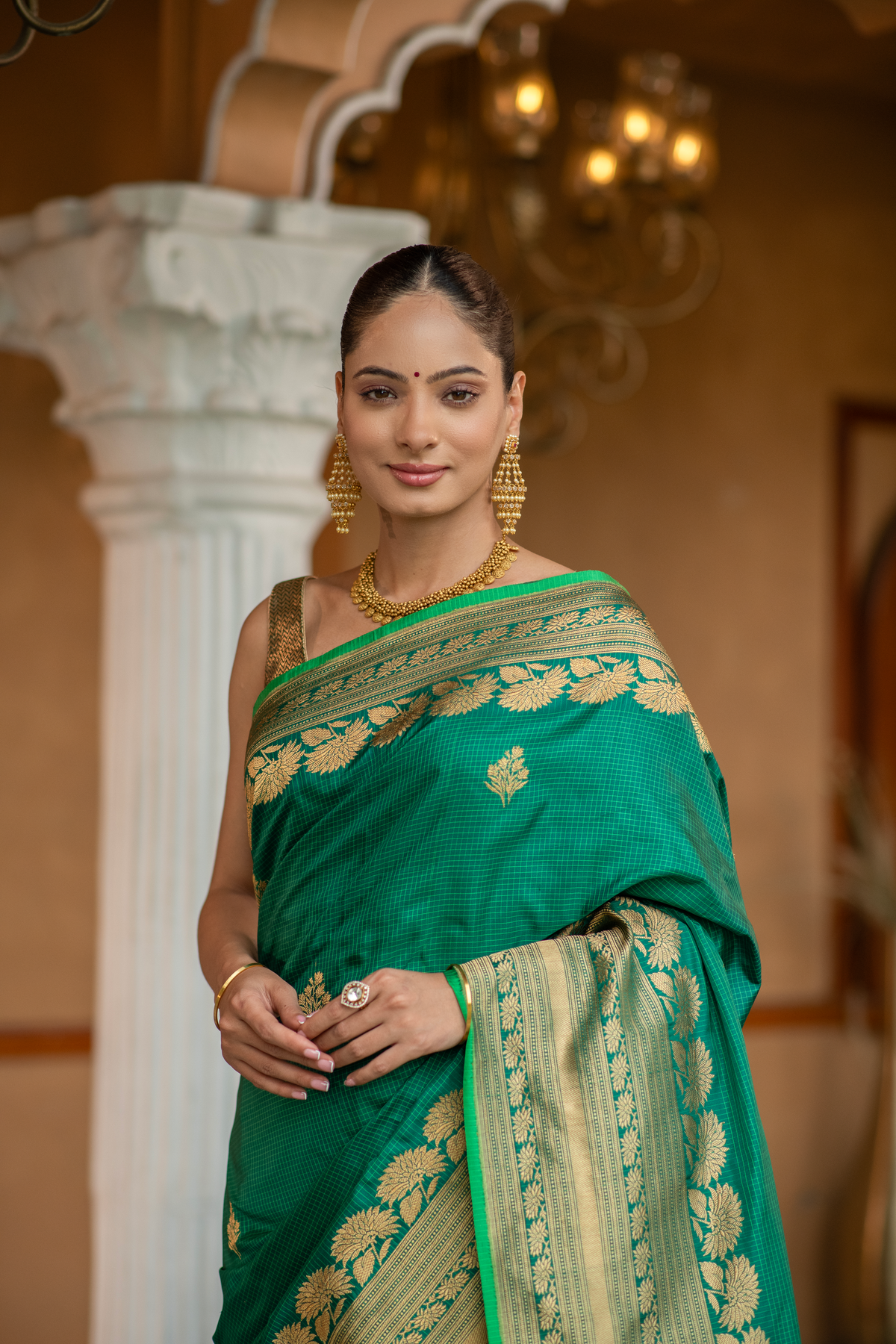 Haritashri (Leaf Green Kadwa Banarasi Silk Saree)