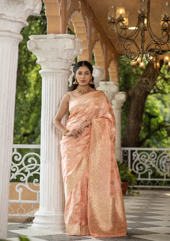 Kamalanshi (Peach Gulab Zari Katan Saree)