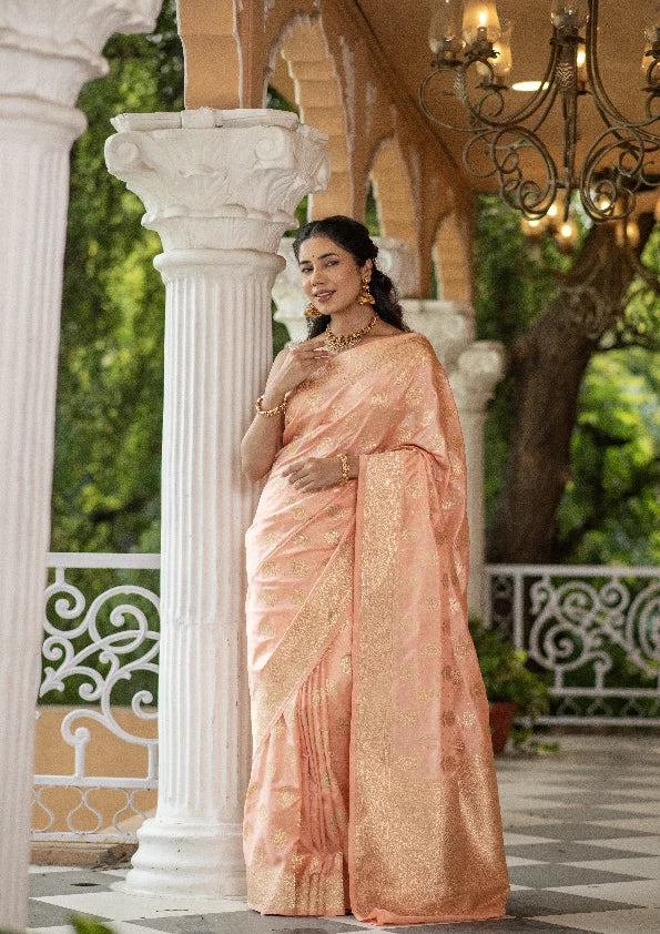 Kamalanshi (Peach Gulab Zari Katan Saree)