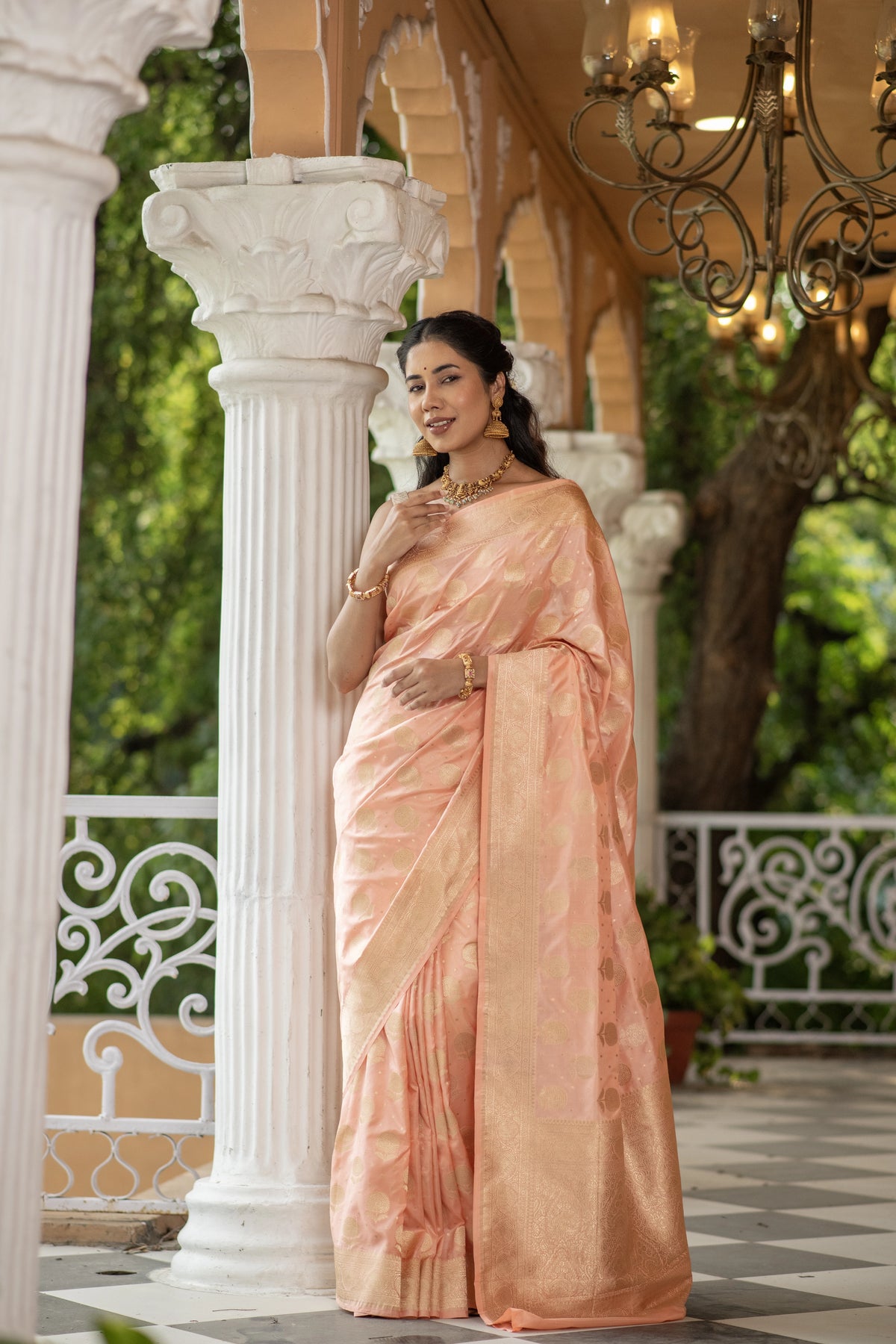 Kamalanshi (Peach Gulab Zari Katan Saree)
