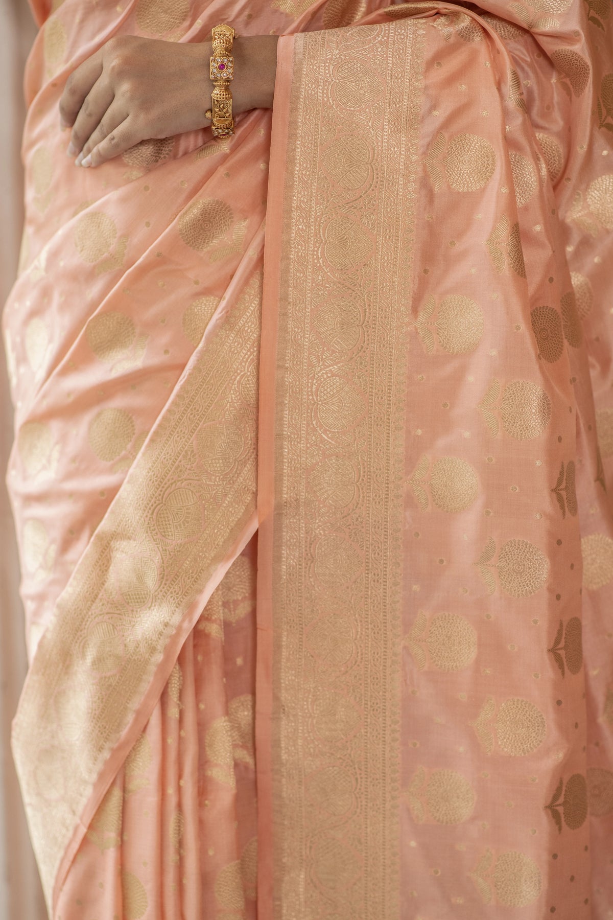 Kamalanshi (Peach Gulab Zari Katan Saree)