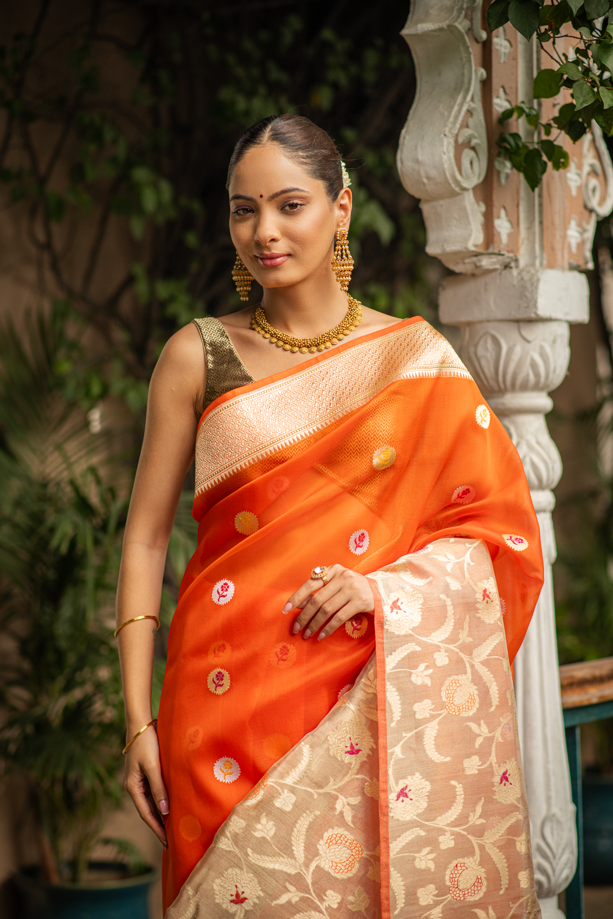 Arunprabha (Orange Kadwa Jamdani Kora Saree)