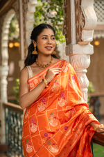 Agnija (Orange Silk Jamdani Meenakari Saree)