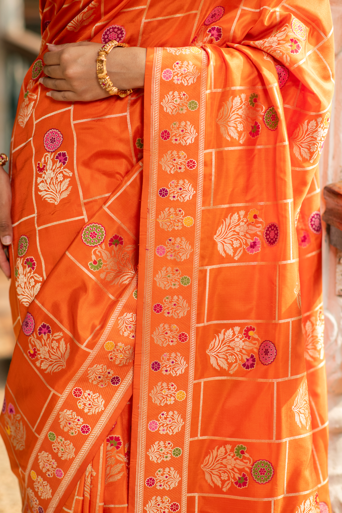 Agnija (Orange Silk Jamdani Meenakari Saree)