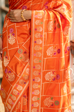 Agnija (Orange Silk Jamdani Meenakari Saree)