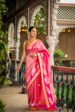Padmaraga (Pink Tissue Brocade Kora Saree)