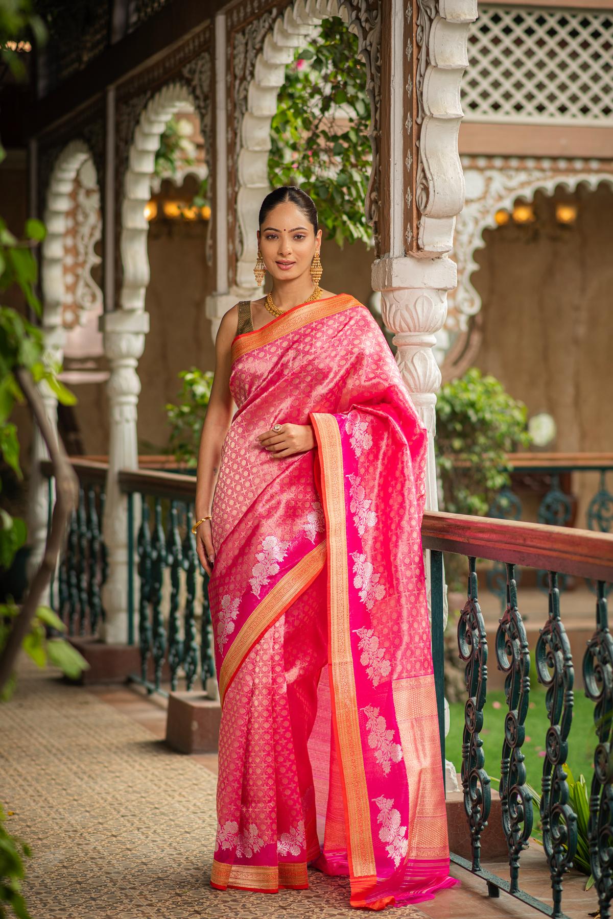 Padmaraga (Pink Tissue Brocade Kora Saree)