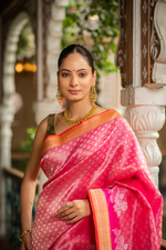 Padmaraga (Pink Tissue Brocade Kora Saree)