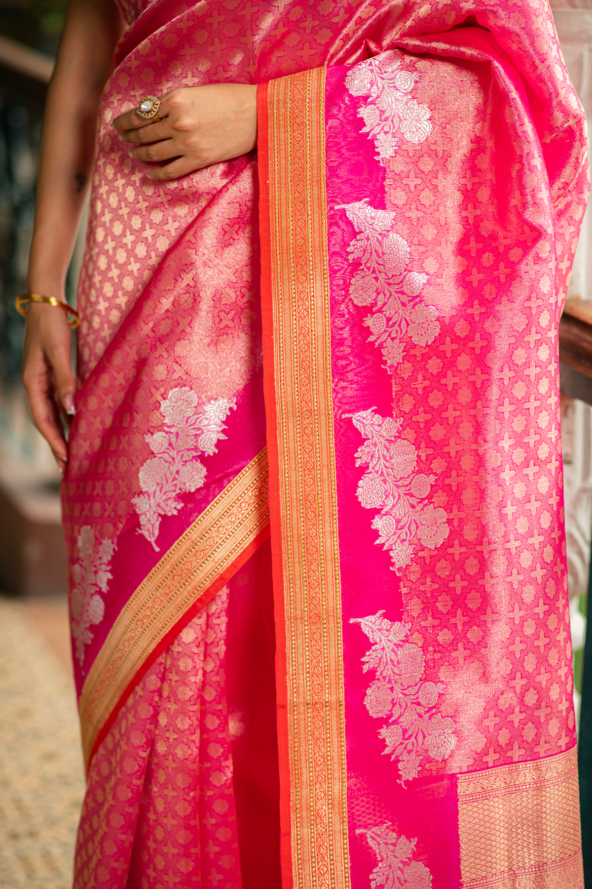Padmaraga (Pink Tissue Brocade Kora Saree)