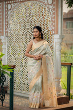 Indunila (Ice Blue Brocade Banarasi Saree)