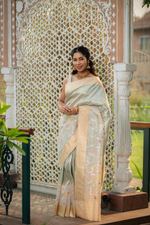 Indunila (Ice Blue Brocade Banarasi Saree)