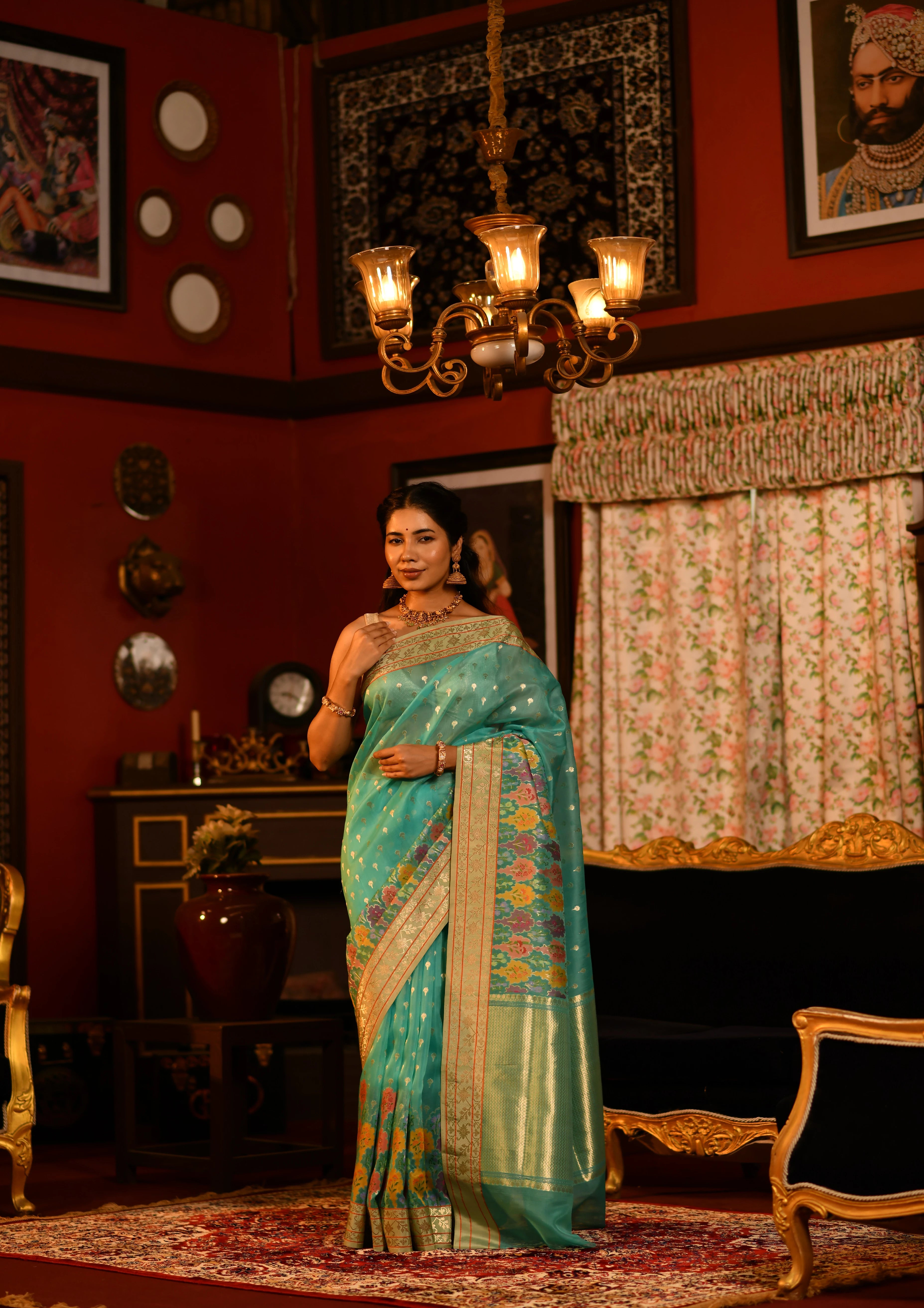 Nityashri (Turquoise Meenakshi Kora Saree)