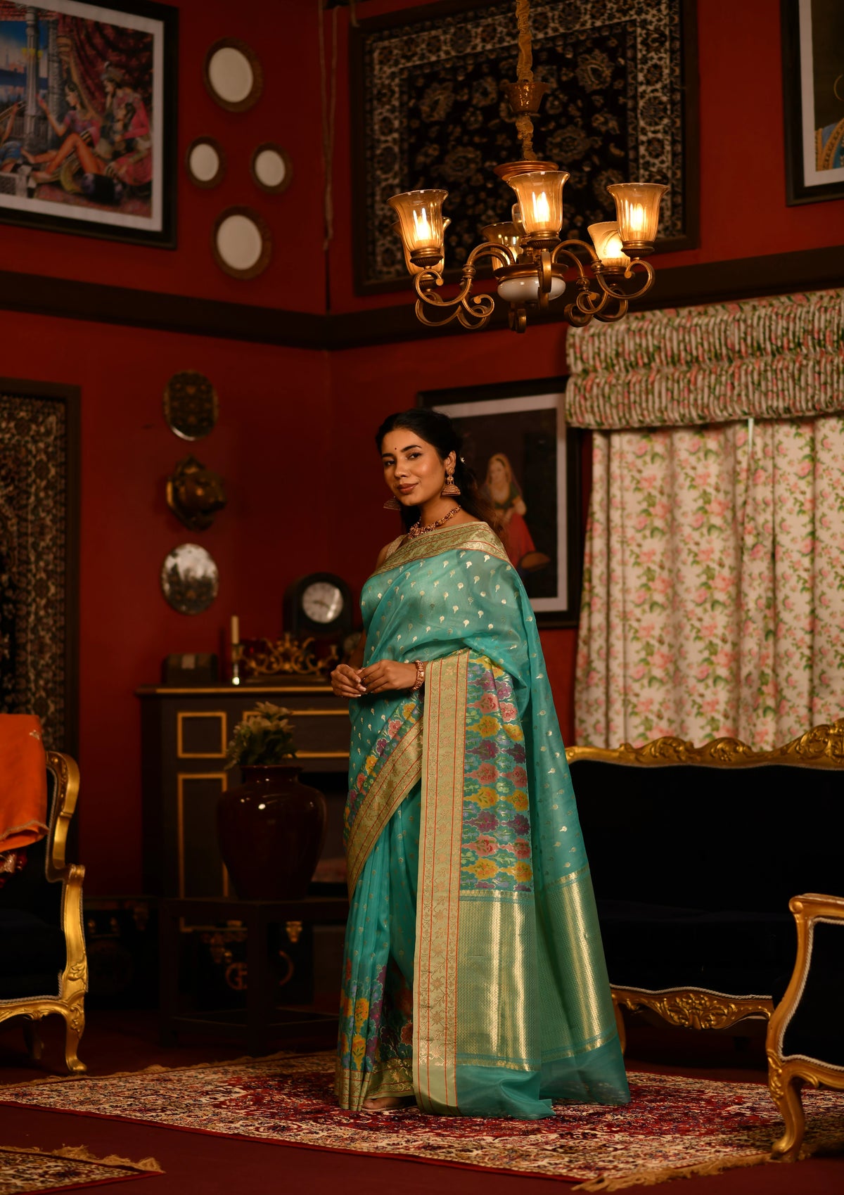 Nityashri (Turquoise Meenakshi Kora Saree)
