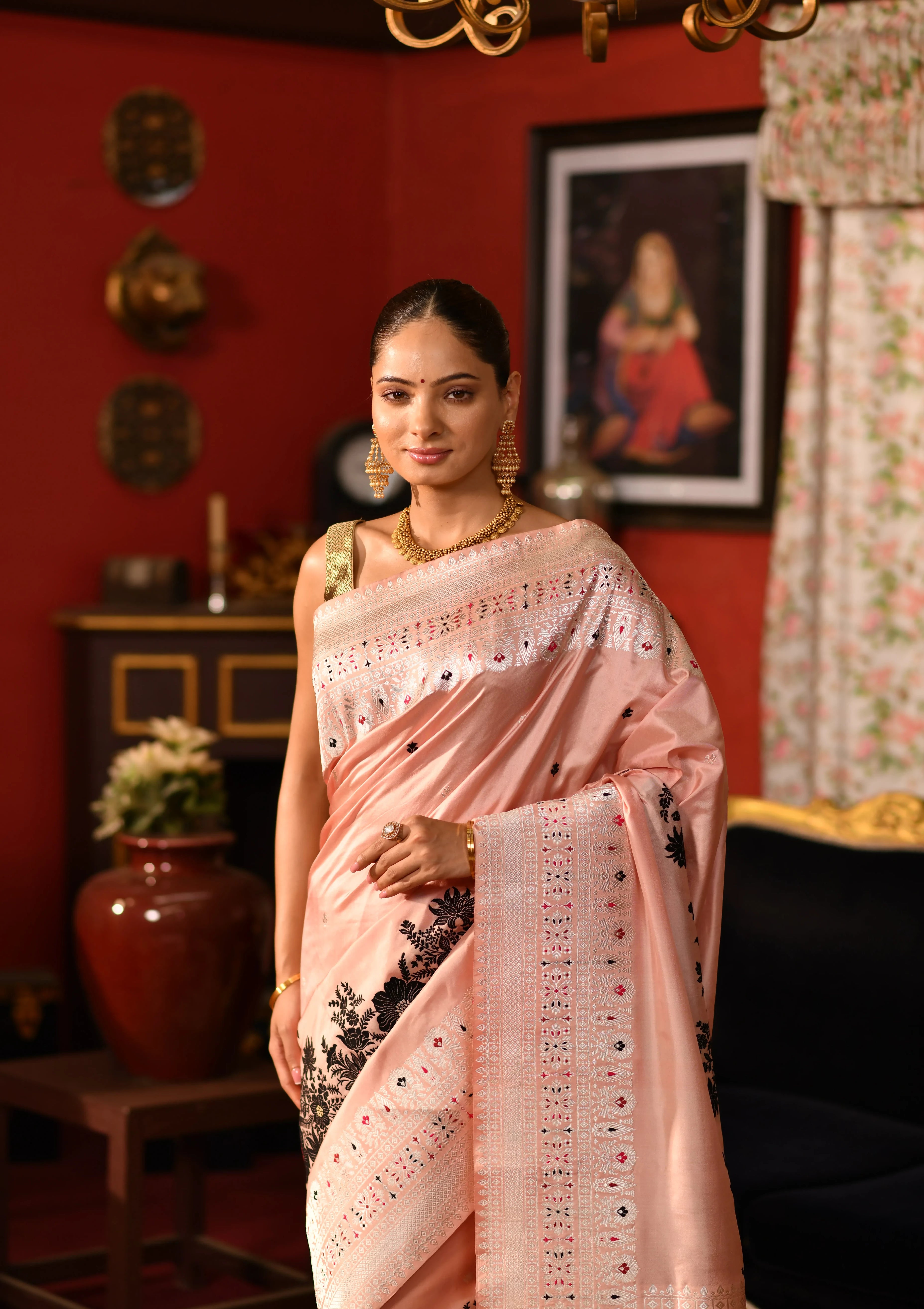 Kamalpriya (Baby Pink Resham Zari Katan Saree)