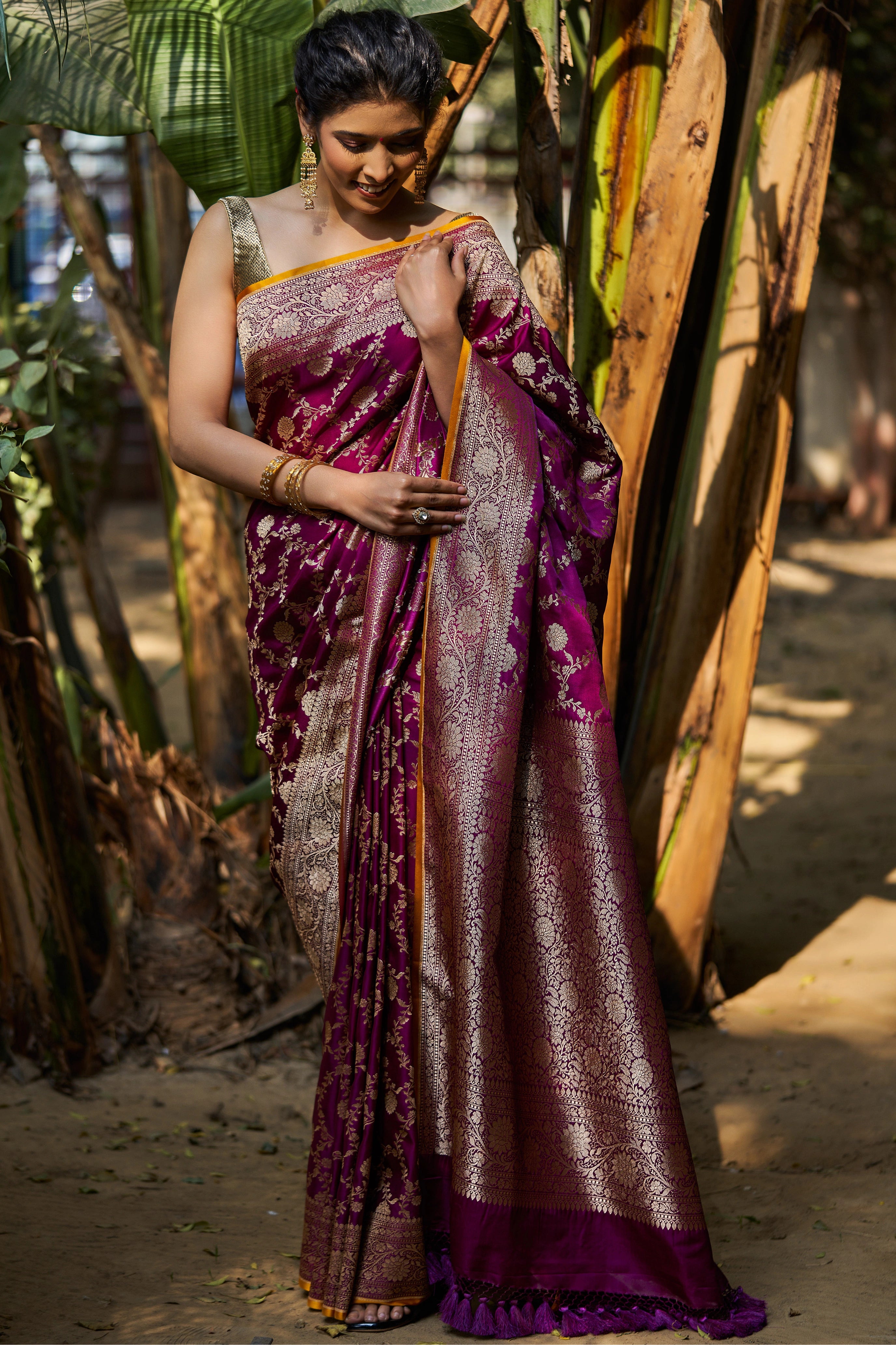 Sujatha Satin Mushru Silk Banarasi Saree with Allover Jaal