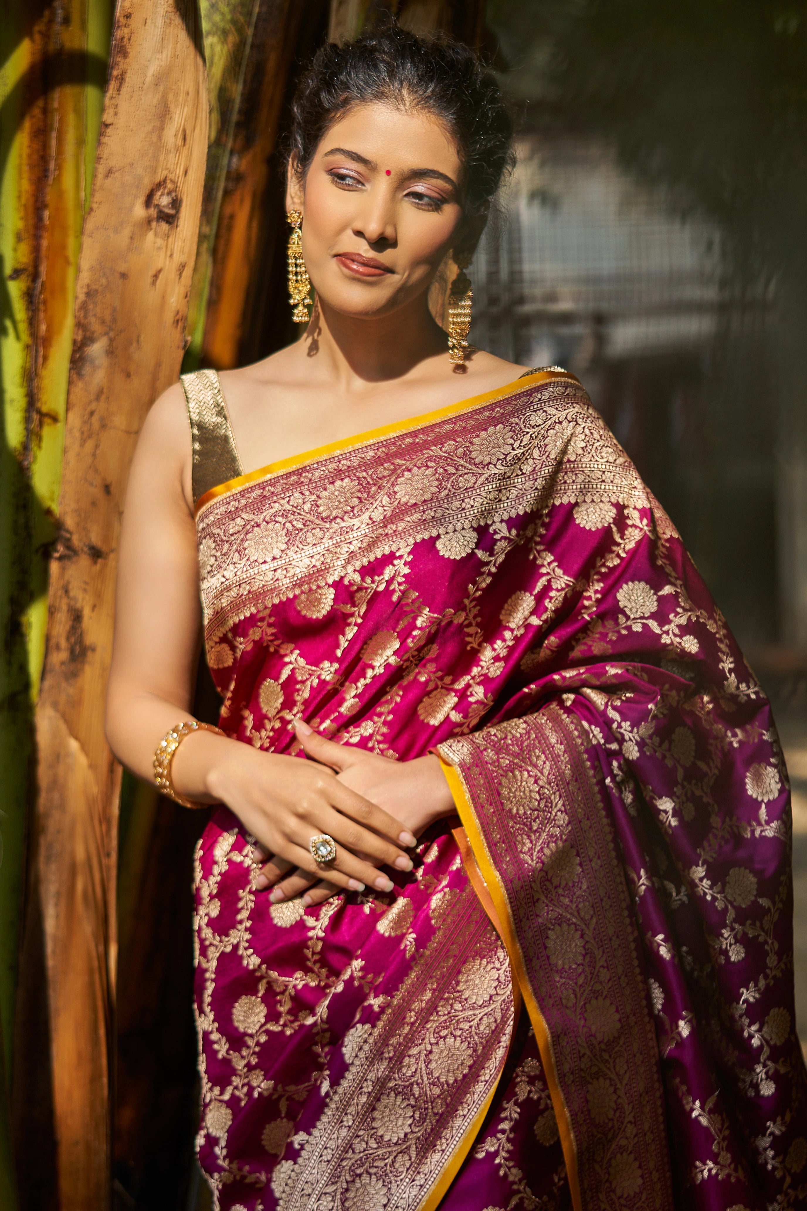 Sujatha Satin Mushru Silk Banarasi Saree with Allover Jaal