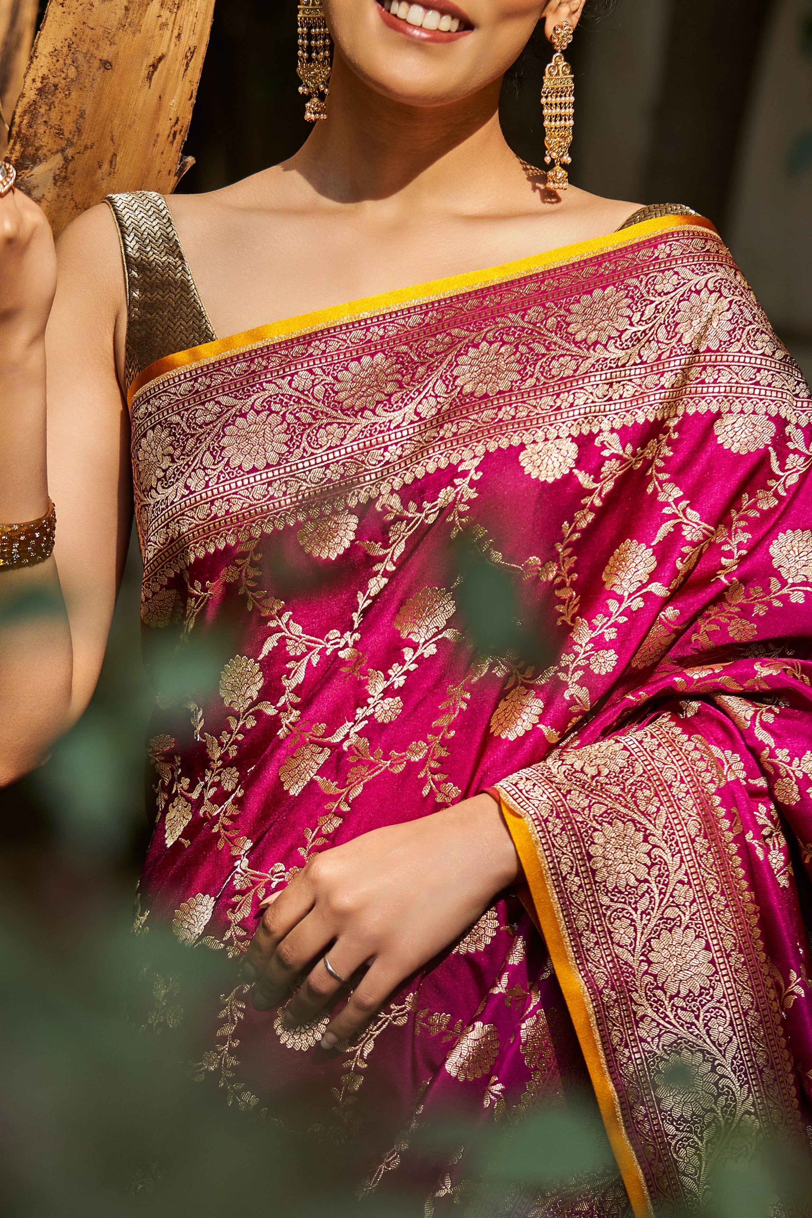 Sujatha Satin Mushru Silk Banarasi Saree with Allover Jaal