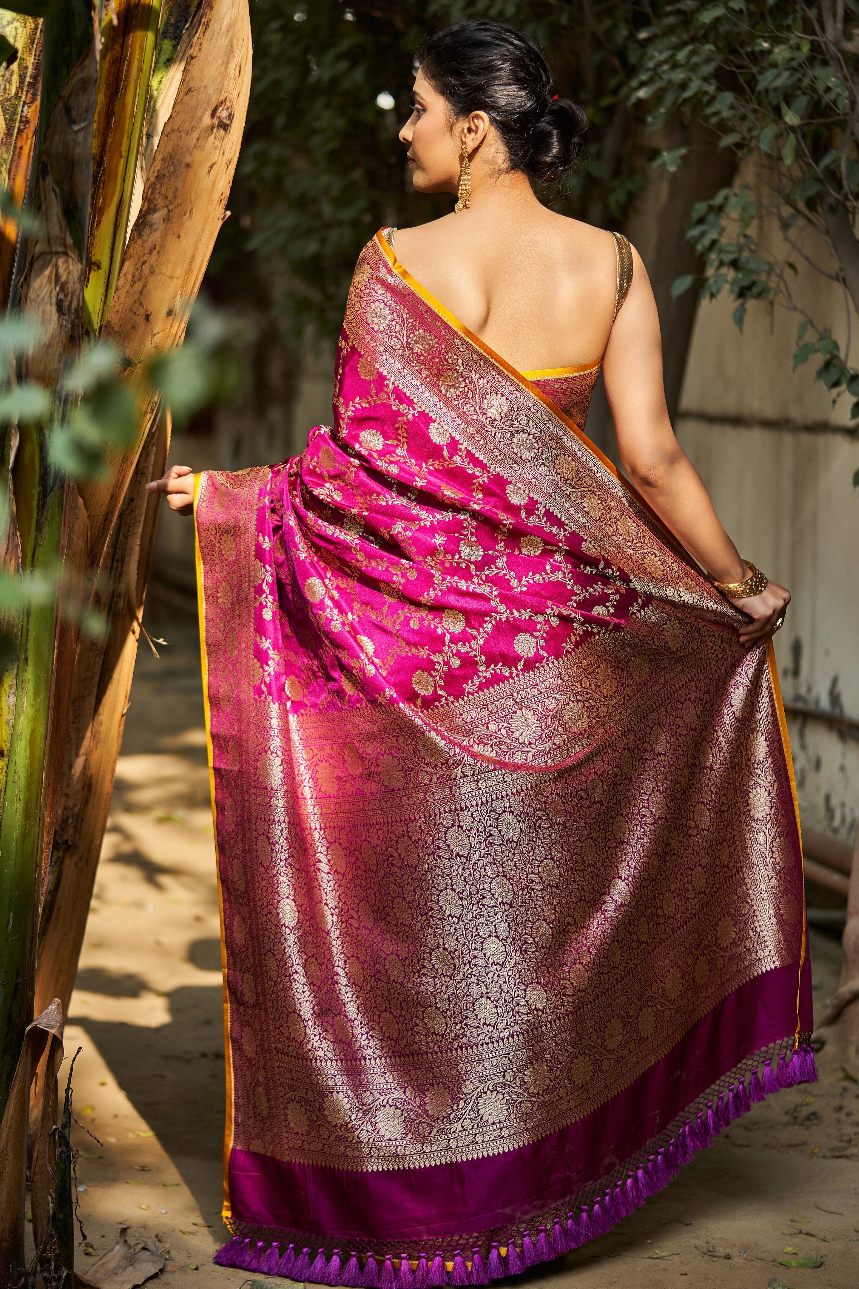 Sujatha Satin Mushru Silk Banarasi Saree with Allover Jaal